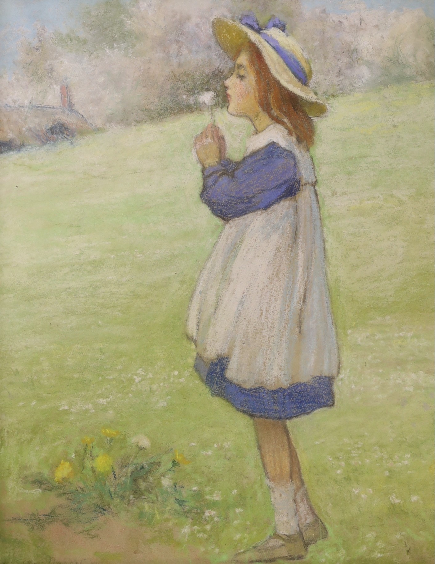 Margetson, pastel, Girl blowing a dandelion, signed and dated 1923, 37 x 29cm